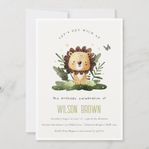 Invitación Cute Wild Tropical Jungle Animal León Cumpleaños