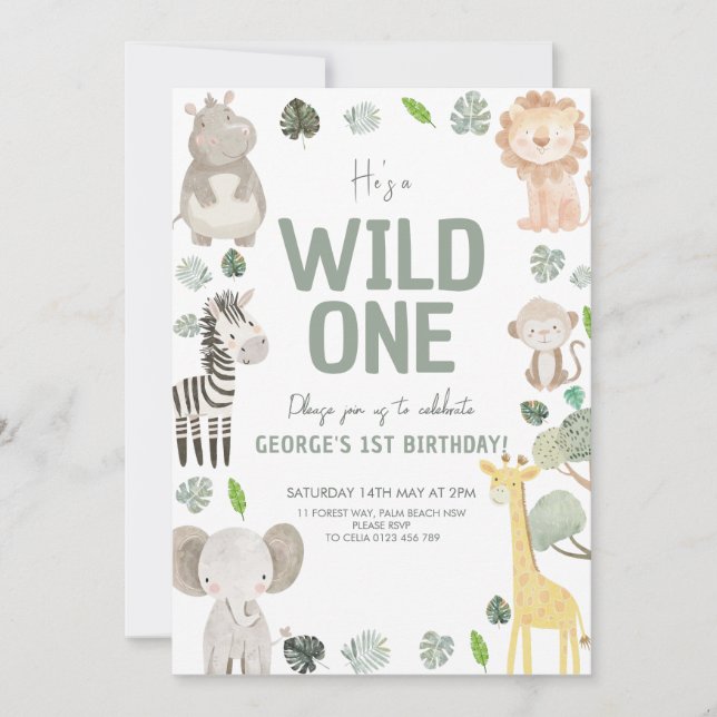 Invitación Cute Wild un cumpleaños neutral de género (Anverso)
