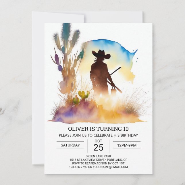 Invitación Cute Wild West Cowboy Cumpleaños (Anverso)