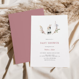 Invitación Cute Wildflower Bunny Dusty Rosa Baby Shower