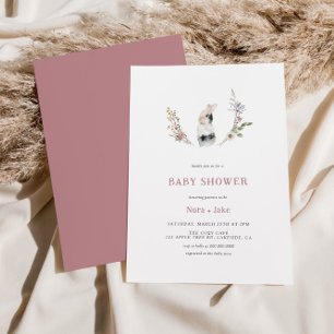 Invitación Cute Wildflower Bunny Dusty Rosa Baby Shower