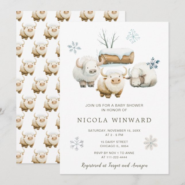 Invitación Cute Winter Arctic Cow Baby Shower (Anverso / Reverso)