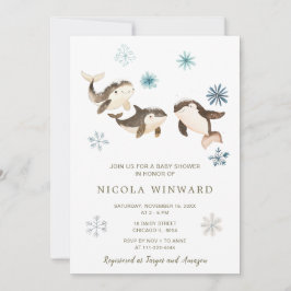 Invitación Cute Winter Arctic Whale Baby Shower