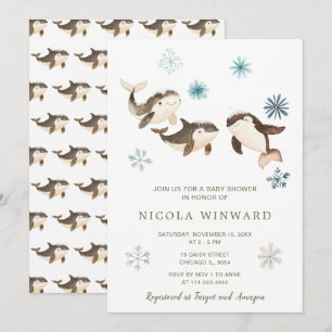Invitación Cute Winter Arctic Whale Baby Shower