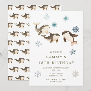 Invitación Cute Winter Arctic Whale Birthday Party
