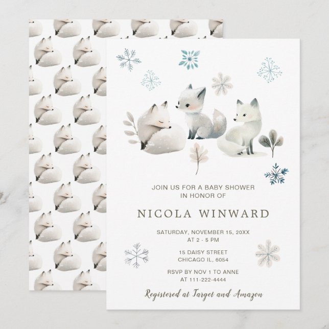 Invitación Cute Winter Arctic Wolf Baby Shower (Anverso / Reverso)