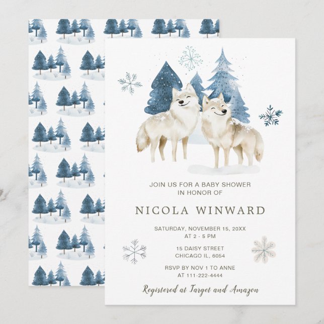 Invitación Cute Winter Arctic Wolf Baby Shower (Anverso / Reverso)