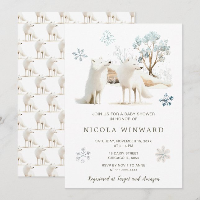 Invitación Cute Winter Arctic Wolf Baby Shower (Anverso / Reverso)