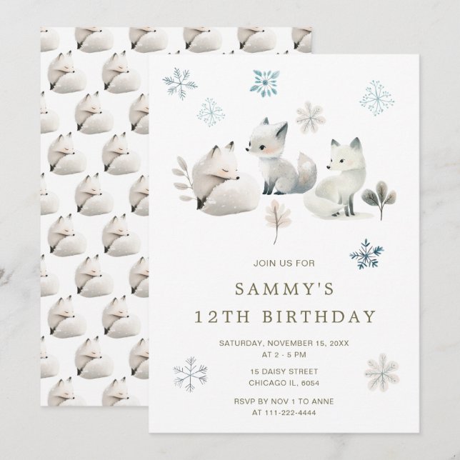 Invitación Cute Winter Arctic Wolf Birthday Party (Anverso / Reverso)
