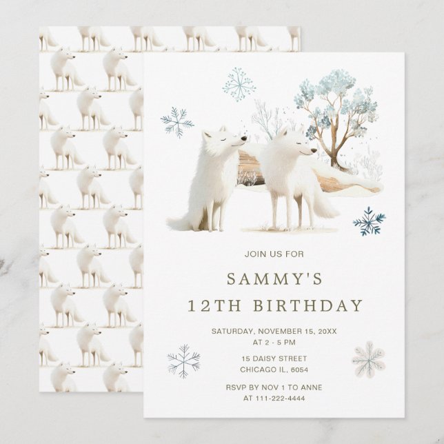 Invitación Cute Winter Arctic Wolf Birthday Party (Anverso / Reverso)