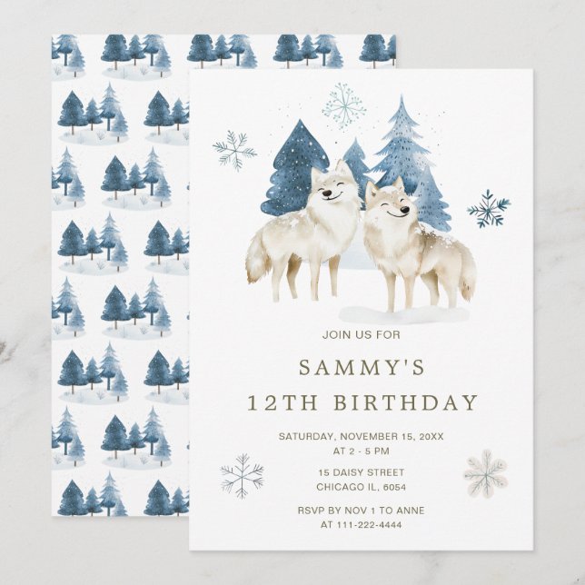 Invitación Cute Winter Arctic Wolf Birthday Party (Anverso / Reverso)