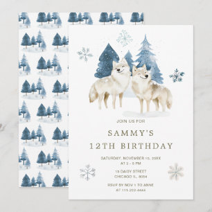 Invitación Cute Winter Arctic Wolf Birthday Party