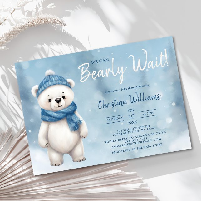 Invitación Cute Winter Bear Blue Boy Baby Shower (Subido por el creador)