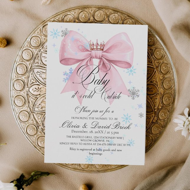 Invitación Cute Winter Bow Baby its Cold Outside Baby Shower (Subido por el creador)