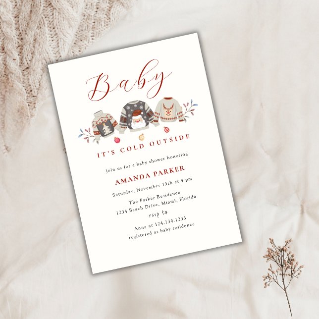 Invitación Cute Winter Clothes Navidad Baby Shower (Cute Winter Clothes Christmas Baby Shower Invitation)
