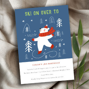 Invitación Cute Winter Forest Bear Skía Cualquier Niño Edad C