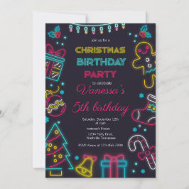 Invitación Cute Winter Neon Navidades Fiesta de cumpleaños