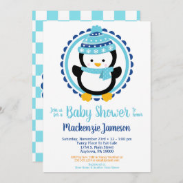 Invitación Cute Winter Penguin Baby Shower