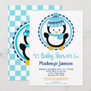 Invitación Cute Winter Penguin Baby Shower
