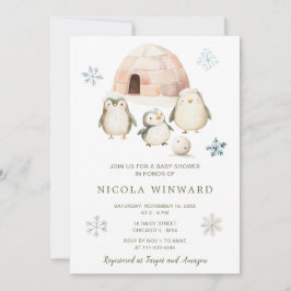 Invitación Cute Winter Penguins Baby Shower