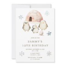 Cute Winter Penguins Birday Party