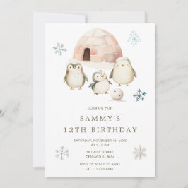 Invitación Cute Winter Penguins Birday Party