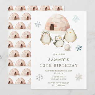 Invitación Cute Winter Penguins Birday Party