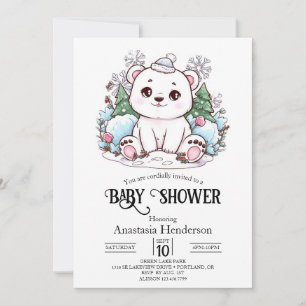 Invitación Cute Winter Polar Bear Digital Baby Shower