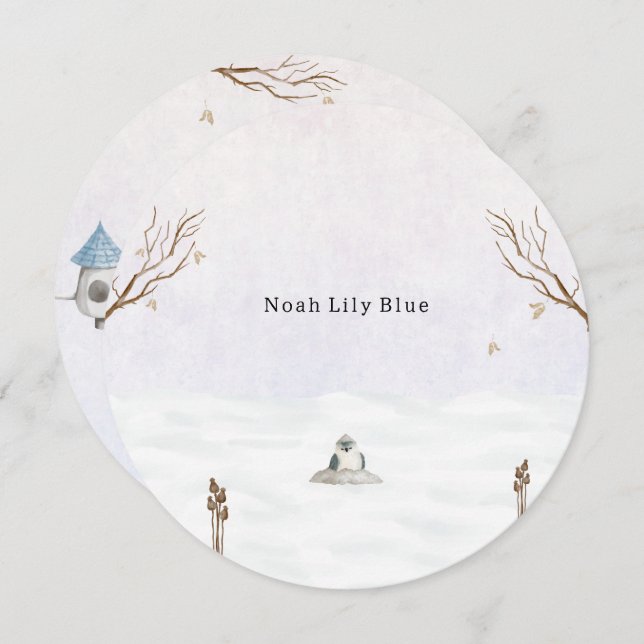 Invitación Cute Winter Scene With Little Bird In The Snow (Anverso / Reverso)