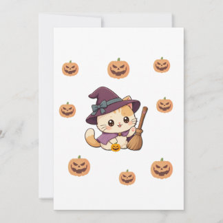 Invitación Cute Witch Cat Halloween Card