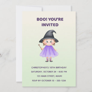 Invitación Cute Witch Halloween Birthday Invitation Kids
