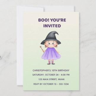 Invitación Cute Witch Halloween Birthday Invitation | Kids
