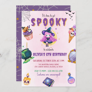 Invitación Cute Witch Halloween Chica Fiesta de cumpleaños