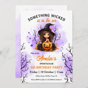 Invitación Cute Witch Purple Naranja Halloween cumpleaños