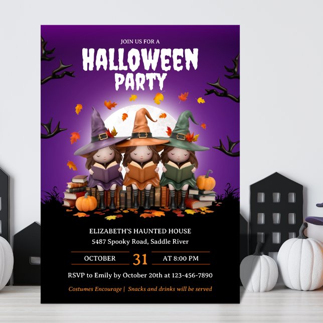 Invitación Cute Wites leer libros niños disfrazar Halloween (Subido por el creador)