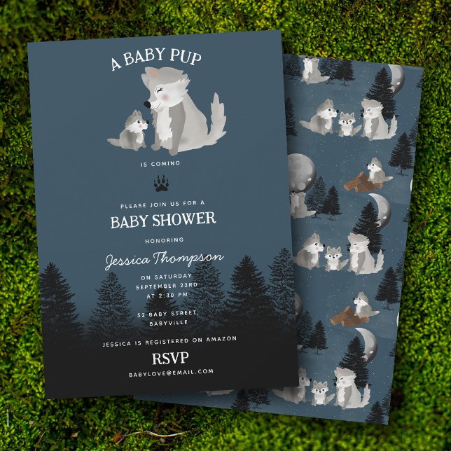 Invitación Cute Wolf Baby Pup and Mom Woodland Baby Shower (Cute Wolf Baby Pup and Mom Woodland Baby Shower Invitation)
