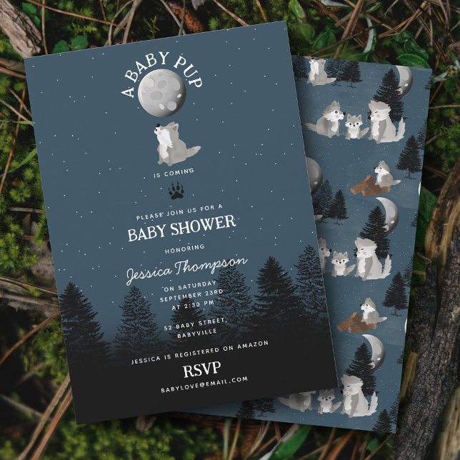 Invitación Cute Wolf Baby Pup and Mom Woodland Baby Shower (Cute Wolf Baby Pup and Mom Woodland Baby Shower Invitation)