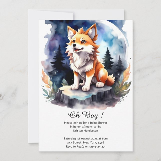 Invitación Cute Wolf Pup Baby Shower (Anverso)