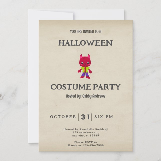 Invitación Cute Wolfman Vintage Halloween (Anverso)