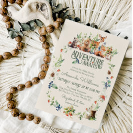 Invitación Cute Woodland Animal Adventure Neutral Baby Shower