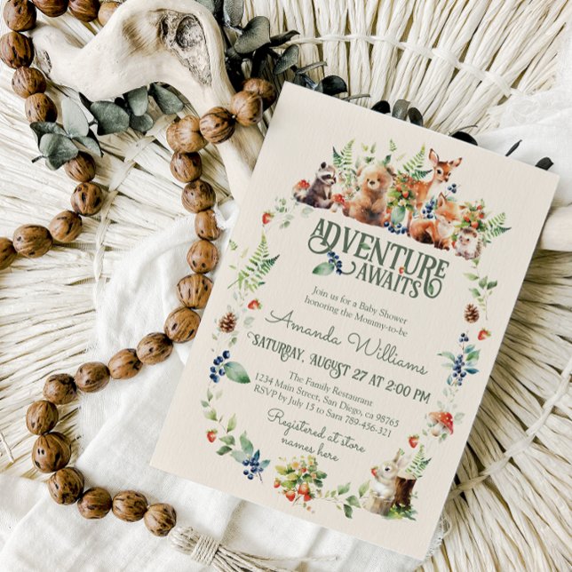 Invitación Cute Woodland Animal Adventure Neutral Baby Shower (Subido por el creador)