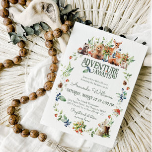 Invitación Cute Woodland Animal Adventure Neutral Baby Shower