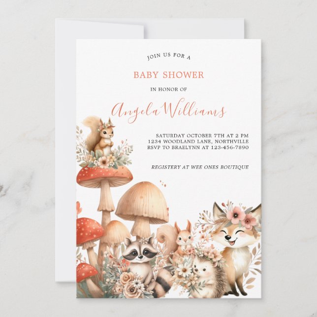 Invitación Cute Woodland Animal Baby Shower (Anverso)