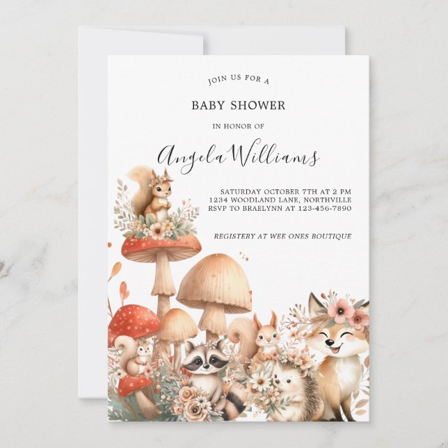 Invitación Cute Woodland Animal Baby Shower (Anverso)