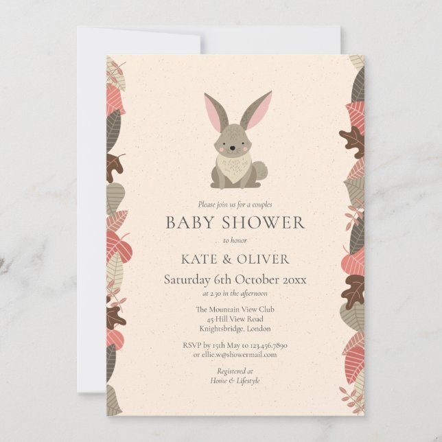 Invitación Cute Woodland Animales Conejo Parejas Baby Shower (Anverso)