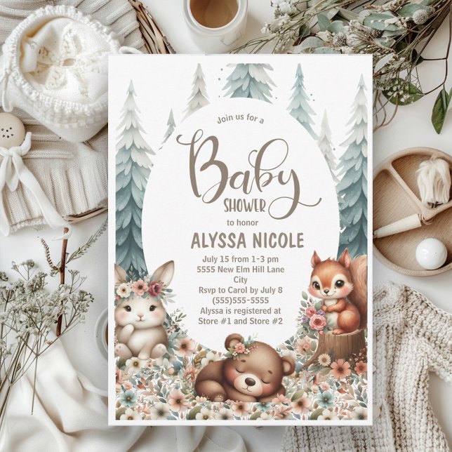 Invitación Cute Woodland Animales Género Baby Shower Neutral (Woodland animals baby shower invitation)