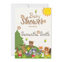 Cute Woodland Animales Green Tree Sun Baby Shower
