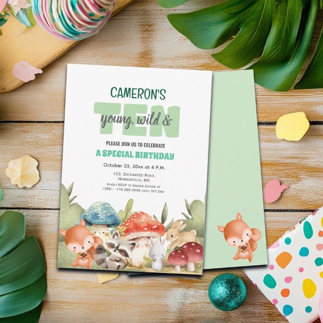 Invitación Cute Woodland Animals 10th Birthday Party  (Subido por el creador)