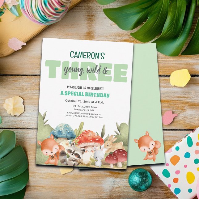 Invitación Cute Woodland Animals 3rd Birthday Party  (Subido por el creador)