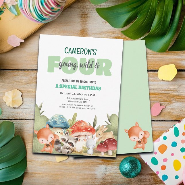 Invitación Cute Woodland Animals 4th Birthday Party  (Subido por el creador)